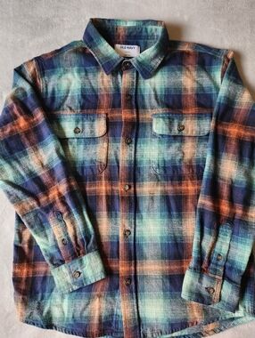Old Navy Boy’s Plaid Button-Up Shirt in Teal & Orange
